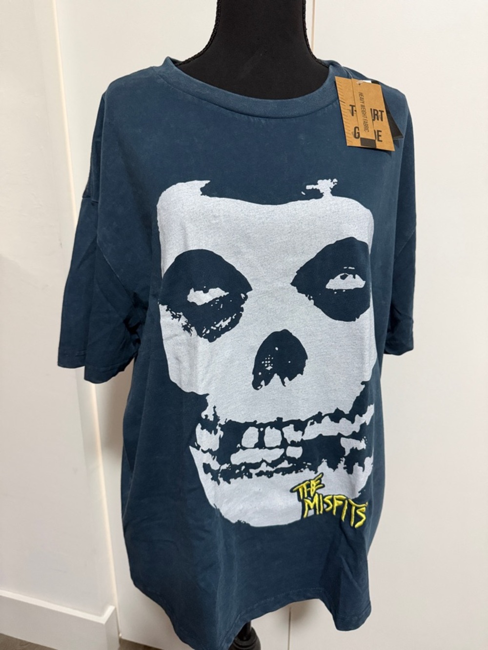 The Misfits Skull Graphic Tee - distressed dark teal blue, embroidered logo